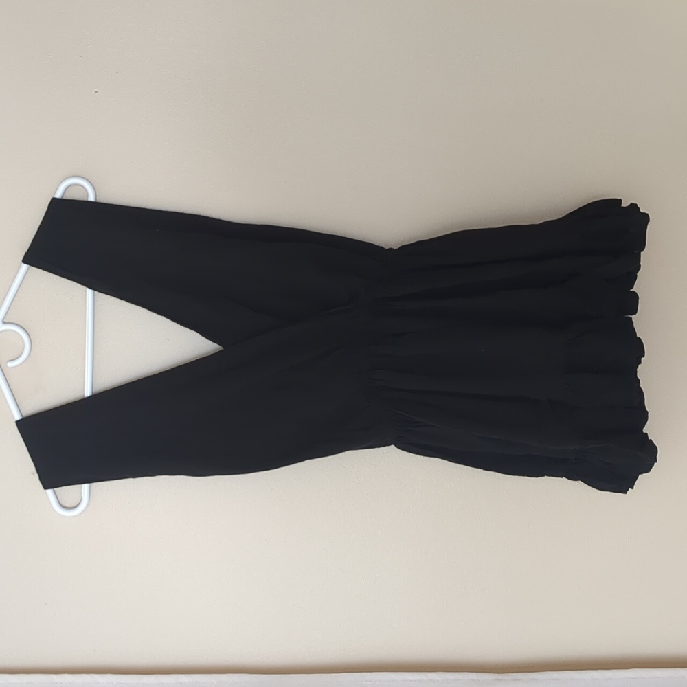 Black Swim Cover-up Mini Dress Length Ruffles Beach Short Frilly Low Cut